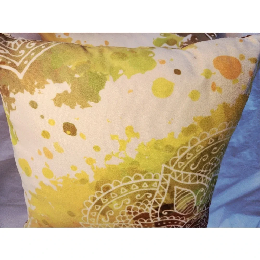 Set Of 2 CaliTime Decorative Throw Pillows Yellow Colorful Mandala Boho 18